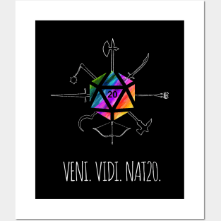 Veni. Vidi. Nat20. - rainbow & white - LGBTQ+ ttrpg dice Posters and Art